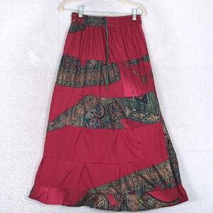 Lapogee Women's Maroon Boho Indian Maxi Skirt‎ Size S